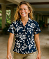 Koloa Cotton Fitted Hawaiian Blouse Navy