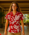 Koloa Cotton Fitted Hawaiian Blouse Red