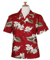 Orchids Makani Camp Women's Aloha Shirt Red