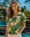Kalea Hibiscus Camp Women Hawaiian Shirt Sea Green