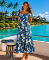 Kalea Hibiscus Long Muumuu Hawaiian Dress Royal Blue