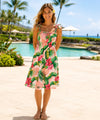 Knee Length Smock Tube-Top Hawaiian Dress Coral