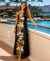 Koloa Orchids Maxi Long Black Hawaiian Dress