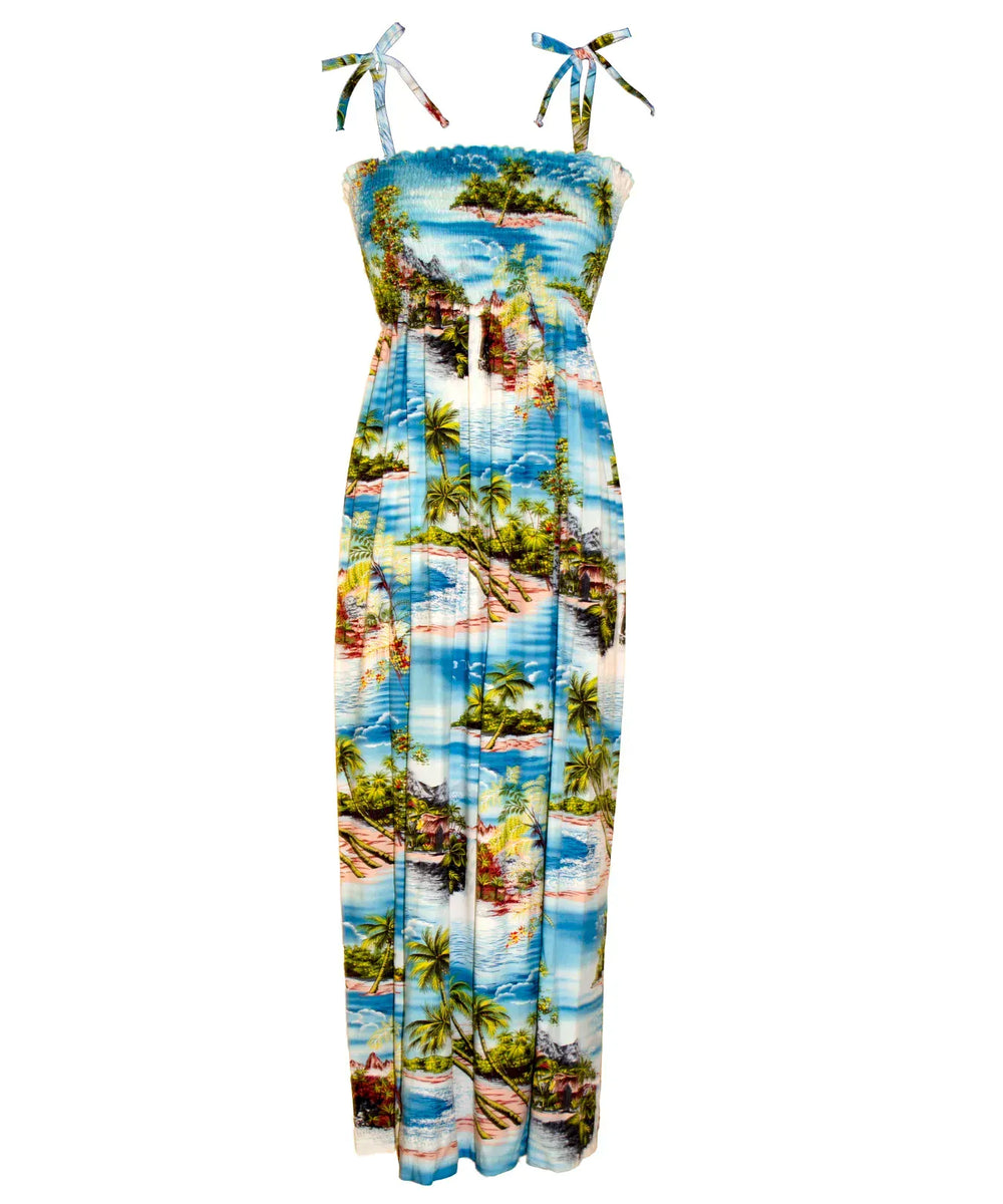 Hibiscus Tube Top Long Hawaiian Smock Dress