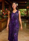 Monstera Poly Spandex Long Maxi Dress Purple