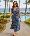 Rayon taro Leaf Long Hawaiian Dress Navy