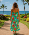 Spaghetti Hibiscus Hawaiian Dress with Scarf Hem