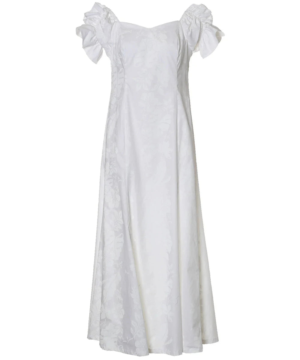 Long Muumuu with Ruffled Sleeves Hawaiian Dress White / S Long Muumuu with Ruffled Sleeves Hawaiian Dress White / S