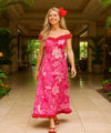 Hibiscus Flower Lei Long Muumuu Ruffle Dress Pink