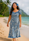 Polycotton Long Muumuu Hawaiian Dress Blue