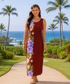 Long Maxi Cocktail Side Panel Hawaiian Dress Red Wine