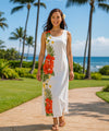 Long Maxi Cocktail Side Panel Hawaiian Dress White