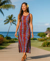 Long Maxi Cocktail Cotton Hawaiian Dress Maroon
