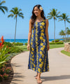 Long Maxi Cocktail Cotton Hawaiian Dress Navy