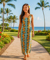 Long Maxi Cocktail Cotton Hawaiian Dress Sky Blue