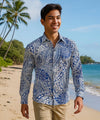 Tribal Long Sleeves Hawaiian Shirt Navy