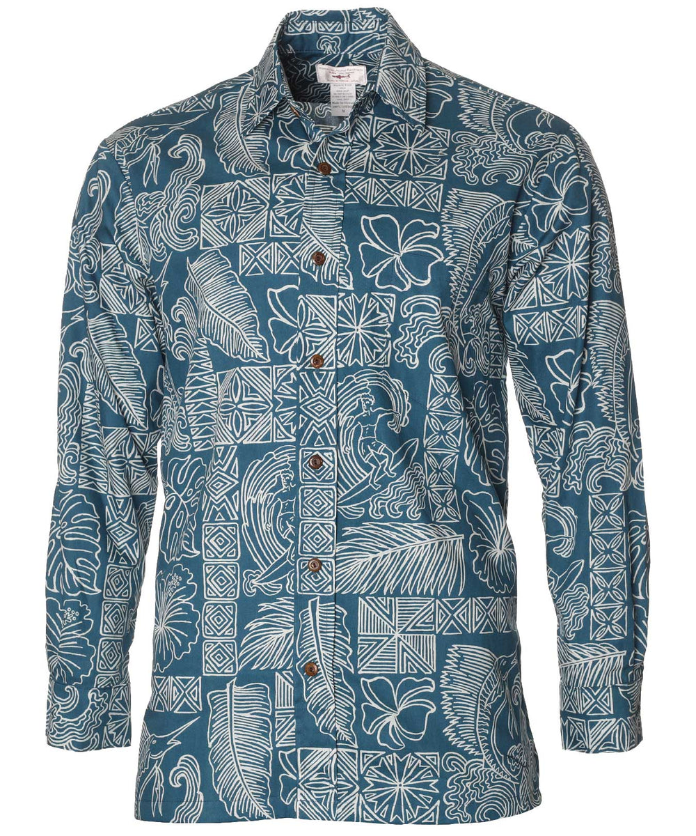 Surfer Tapa Long Sleeves Kauai Aloha Shirt | Aloha Shirts Club