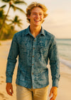 Surfer Tapa Long Sleeves Kauai Aloha Shirt Slate