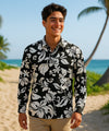 Men Long Sleeves Hawaiian Aloha Shirt Black