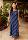 Signature Lei Rayon Island Long Maxi Dress Navy Blue