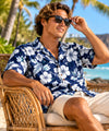 Lahaina Hibiscus Cotton Shirt Navy