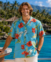 Short Sleeves Lanai Hibiscus Men's Blue Atoll Rayon Aloha Shirt