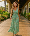 Bamboo Pineapple Long Maxi Hawaiian Dress Aqua