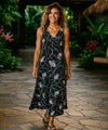 Bamboo Pineapple Long Maxi Hawaiian Dress Black