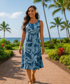 Pineapples Rayon Midi Hawaiian Dress Blue