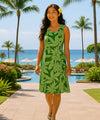 Pineapples Rayon Midi Hawaiian Dress Sage