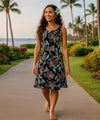 Rayon Hibiscus Midi Hawaiian Dress Black
