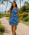 Rayon Hibiscus Midi Hawaiian Dress Navy