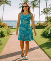 Rayon Hibiscus Midi Hawaiian Dress Teal