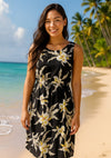Easy pullover style Orchids Hawaiian Dress Black
