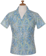 Pineapples Short Sleeve Cotton Women Fitted Aloha Shirt