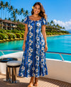 Molokai Hibiscus Long Hawaiian Muumuu Blue