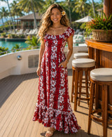 Molokai Hibiscus Long Hawaiian Muumuu Red