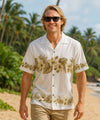 Ohua Aloha Men's Border Hawaiian Shirt Ivory