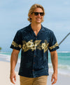 Ohua Aloha Men's Border Hawaiian Shirt Navy