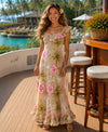Orchid Long Ruffled Rayon Muumuu Dress Beige