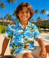 Outrigger Boy's Cotton Aloha Shirt Turquoise