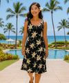 Star Orchid Midi Rayon Hawaiian Dress Black