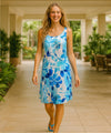 Hibiscus Watercolor Sleeveless Midi Dress Blue