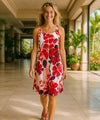 Hibiscus Watercolor Sleeveless Midi Dress Red