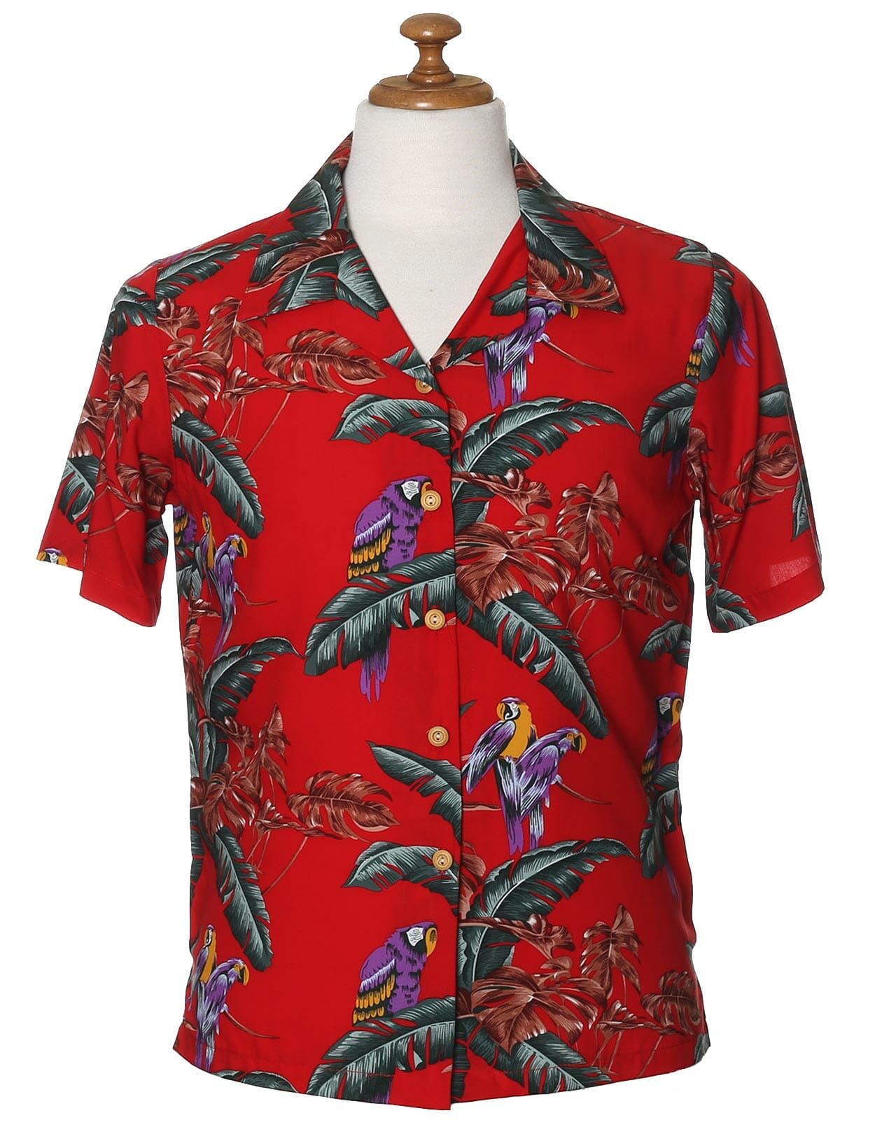 Jungle Bird Parrots Rayon Camp Hawaiian Blouse