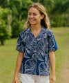 Short Sleeves Taro Relax Camp Ladies Blouse Navy