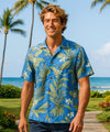 Relaxed Fit Open Collar Ginger Aloha Shirt Blue