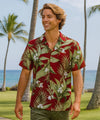 Relaxed Fit Open Collar Ginger Aloha Shirt Red