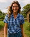 Women's Palaka Paniolo Short Sleeves Shirt Royal Blue
