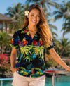 Paradise Camp Parrots Hawaiian Women's Shirt Black